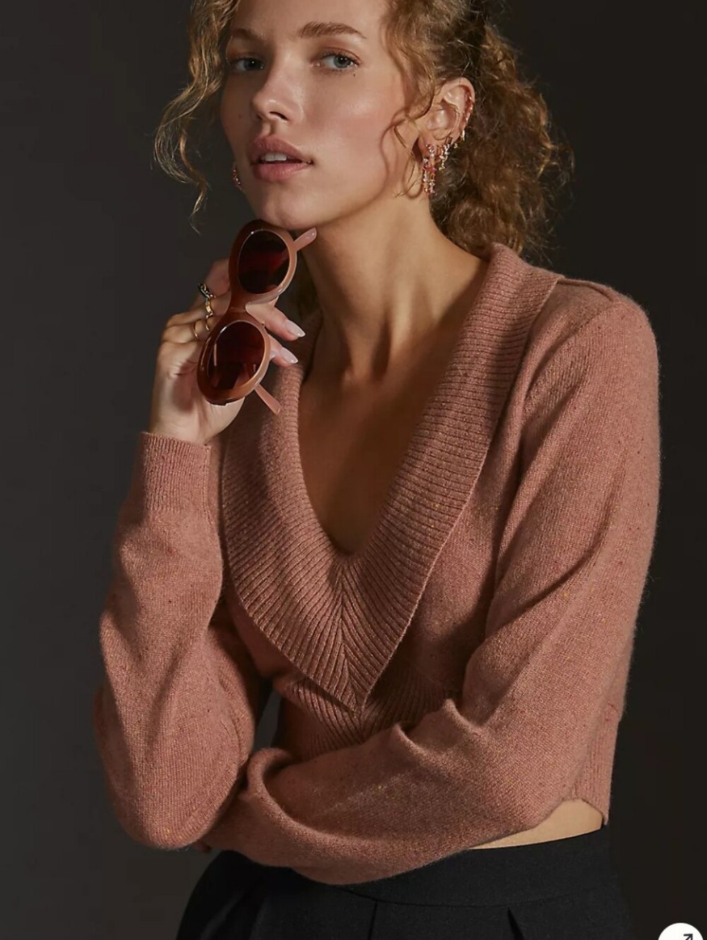 Pilcro Rose Pink V-Neck Cropped Sweater - Picture 3 of 6